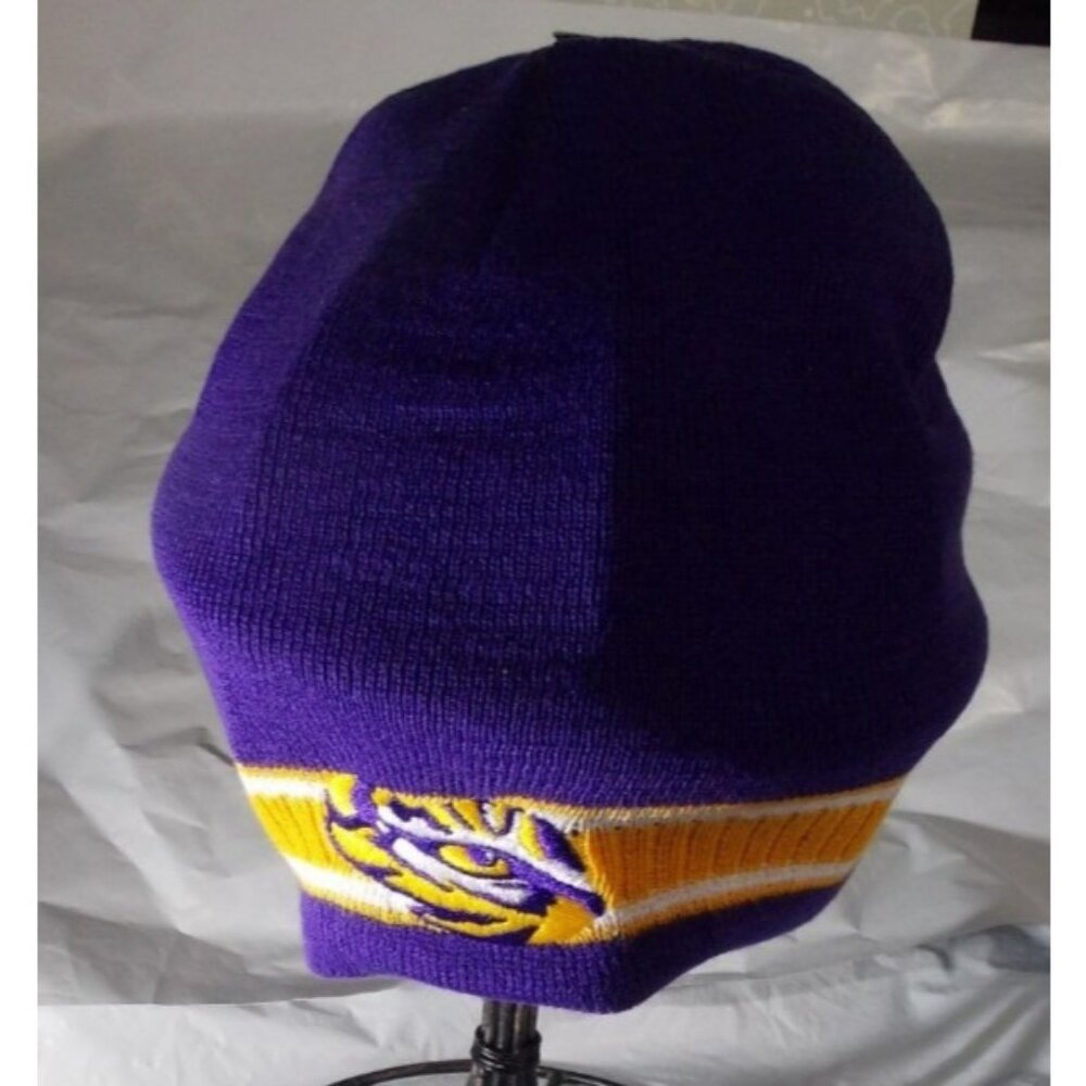 NCAA LSU Embroidered Logo on Purple Knit Beanie Hat by Collegiate Headwear